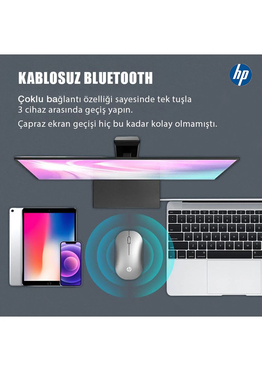 Hp DM10  2,4 ghz Wireless Bluetooth Kablosuz Optik Sessiz Mouse Silver Gümüş 